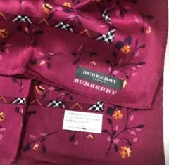 BURBERRY 花柄 シルクハンカチ バーガンディ