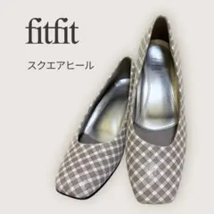fitfit 23.5cm チェック 太ヒール パンプス 通勤・式典・キレイ　春