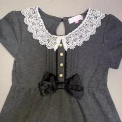 グレー レース付き 半袖ワンピース