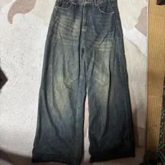 ダークブルー ワイドレッグ デニムパンツ