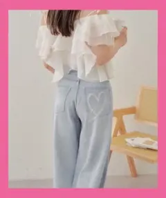 【超美品】Chico ハートプリントボックスワイドデニムパンツ 0サイズのサムネイル