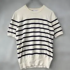 ザラ ZARA 半袖ニット セーター ボーダー M クルーネック トップス 春夏