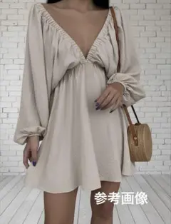 ブラック Vネック バルーンスリーブ チュニック