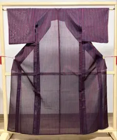 A 夏物 レトロ 縦縞模様 絽 紗 薄物 正絹 小紋 着物 K237のサムネイル