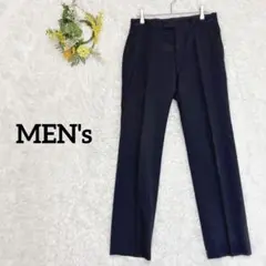 メンズスラックス　センタープレス　ストレートパンツ　ネイビー　訳あり