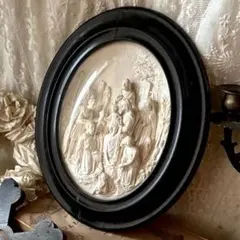 【希少】キリスト礼拝群像メダイヨン27cm 彫刻天使マリア　フランスアンティーク