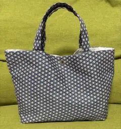 【新品】ハンドメイド トートバッグ 麻の葉柄 和柄 レトロ ネイビー
