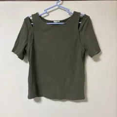 GU リブカットアウトT 半袖 Lサイズ オリーブのサムネイル