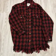 ZARA 赤黒チェック フリンジジャケットZARA レディース