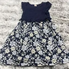 petit main ネイビー 花柄 半袖 ワンピース　120
