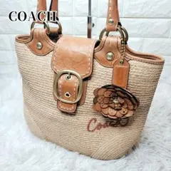 COACH】コーチ カゴバッグ オレンジ ラフィア ストロー トートバッグ
