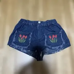 ラポシェビスキュイ ボトムス ハーフパンツ デニム ショートパンツ 刺繍 120