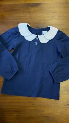 長袖シャツ 100cm ネイビー ホワイト襟