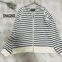 【INGNI】イング 肩レースアップ ボーダー ジップアップパーカー M