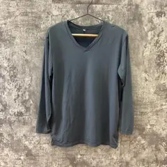 ✨関西ファッション連合✨Vネック長袖カットソー♡ウレタン混♡濃いグレー(L)