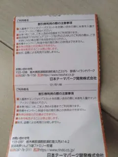 那須高原りんどう湖ファミリー牧場 那須ハイランドパ-ク　2枚セット 割引券