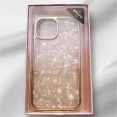 iPhone 15用 ホワイト×ゴールド マーブル柄 スマホケース