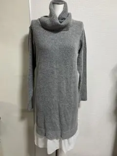 三　ワンピース　レディース　ニット　長袖　グレー　ハイネック　Ｌサイズ