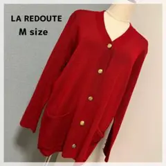 【金釦】LA REDOUTE Vネックニットカーディガン 赤 M ウール混