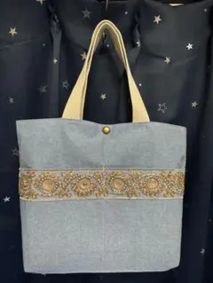 #ビーズ刺繍#デニムトートバッグ