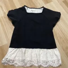 ブラックペプラムレース裾 トップス半袖カットソー