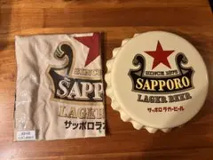 非売品 赤星サッポロラガービール 王冠壁掛け看板 木製パネルセット