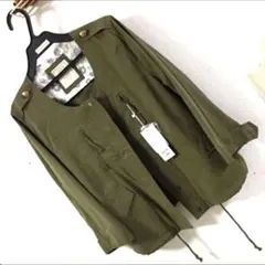 SALE ノーカラー春秋アウター　オリーブ(カーキグリーン) M Ｌ
