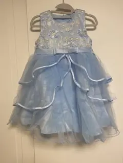 水色 フラワー刺繍 フレアドレス　130cm