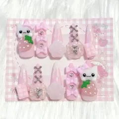 ネイルチップ 量産型 地雷系 平成女児 韓国 ワンホン 現品 ゴテゴテ ねこ