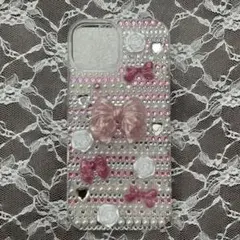 iPhone 15 ケース　ラインストーンデコ　ピンク