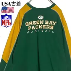 USA古着 リーボック ロンt NFLパッカーズ 緑 黄 L 刺繍 長袖