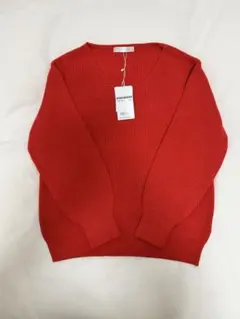 ドゥクラッセ リブ編み 赤 Vネック セーター L