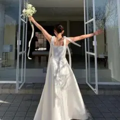 【2026春婚】ウェディングドレス　前撮り　桜フォト　二次会　Aライン　韓国風