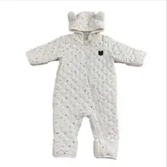 ジャンプスーツ くま耳 ホシ&ツキ柄 ホワイト 80cm ベビー アウター