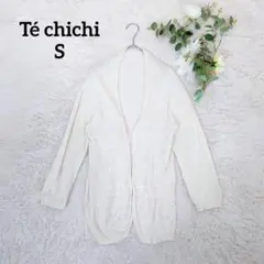 テチチ レディースカーディガン(S)麻混アイボリー オープンフロント 透け感有り