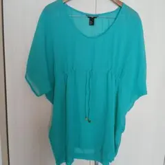 H&M ターコイズ ドローストリング シアートップス