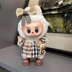 labubu ラブブ ぬい服 ワンピース チェック 5点セット ベージュ リボン