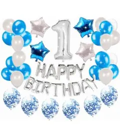 誕生日　バルーンセット 1歳　ブルー　シルバー