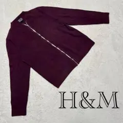 H&M 【L】プレミアムコットン ジップニット カーディガン ワインレッド系