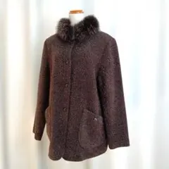 レリアン Leilian カシミア アンゴラ混 フォックスファー付ツイードコート