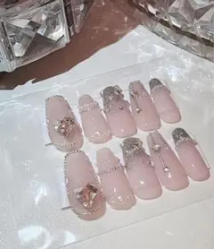 【現品/サイズオーダー】ネイルチップ ピンク ワンホン スナ系 フレンチガーリー