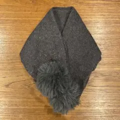 【ZARA KIDS】ファーポンポン付きニットマフラー（グレー）