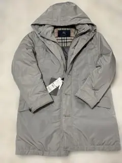 新品未使用 BURBERRYグレー フード付き ロングダウンジャケット