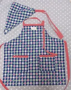 キッズエプロン　三角巾セット　ハンドメイド 花柄　レトロ