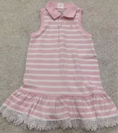 Ⓓラルフローレンピンクボーダーノースリーブポロ衿ワンピースとパンツセット24M