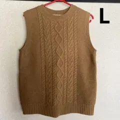 UNIQLO ローゲージケーブルクルーネックベスト ベージュ　L