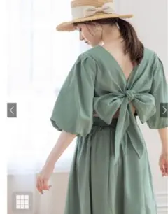 バックリボンロングワンピース　ピスタチオカラー