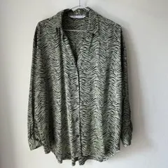 ZARA ゼブラ柄 長袖シャツ グリーン ブランク