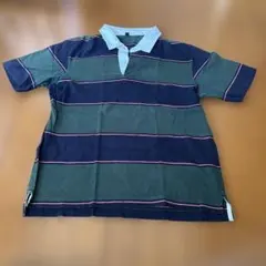 UNIQLO ポロシャツ ラガーシャツグリーン ネイビー ストライプ　L