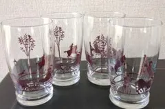 馬車と樹木デザインのガラスコップ 4個セット　昭和レトロ